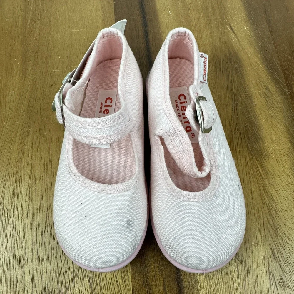 New Little Kids Cienta Pink Canvas Comfort Casual Mary Jane Shoes Size 7.5 C NWT